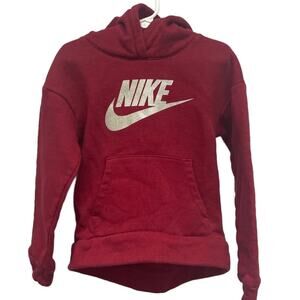Nike Girls Size 6X Glitter Logo Red Long Sleeve PolyCotton Sweatshirt Hoodie